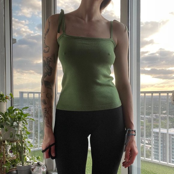 Vintage A&F Green Tie-Strap Square Neck Tank Top - Picture 1 of 10